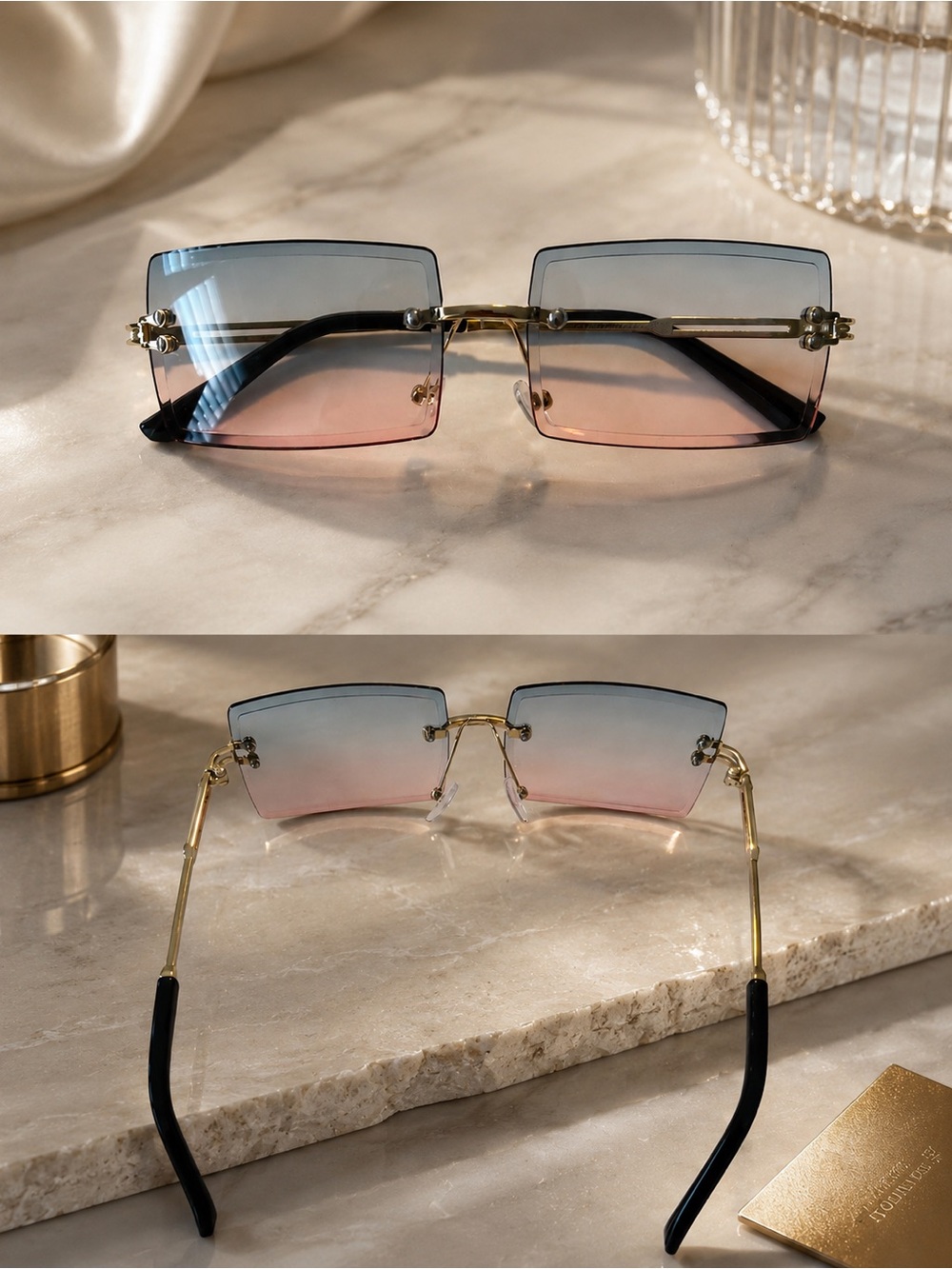 Rimless Gradient Sunglasses - Blue and Pink Lens